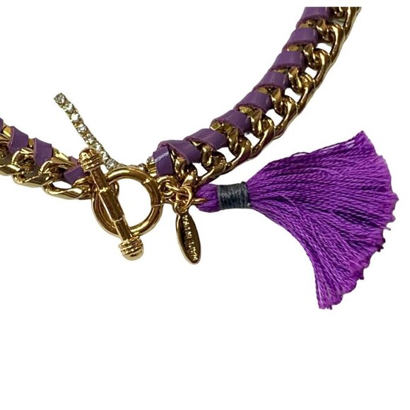 Rebecca Minkoff for Ettika Double Wrap Gold Chain Purple Leather Bracelet - Picture 5 of 9